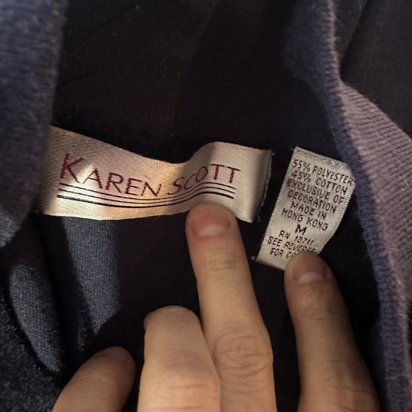 Vintage Karen Scott Navy Blue Mockneck Fall Theme Scarecrow Long Sleeve Shirt - Picture 6 of 6